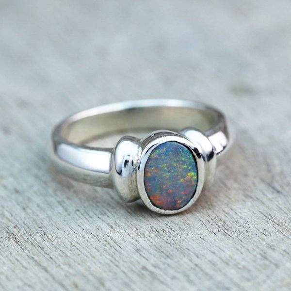 Sterling Silver Opal Ring 0.85 Size 6.5US Only
