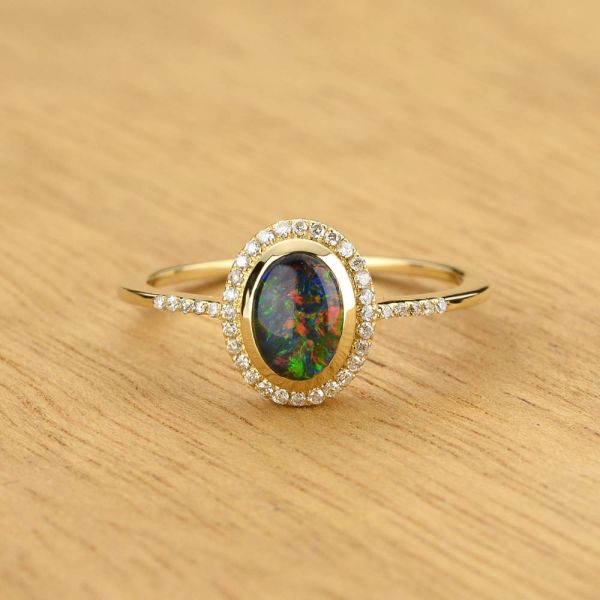 Black Opal & Diamond Engagement Ring 14K Gold | Finest Opal Engagement ...
