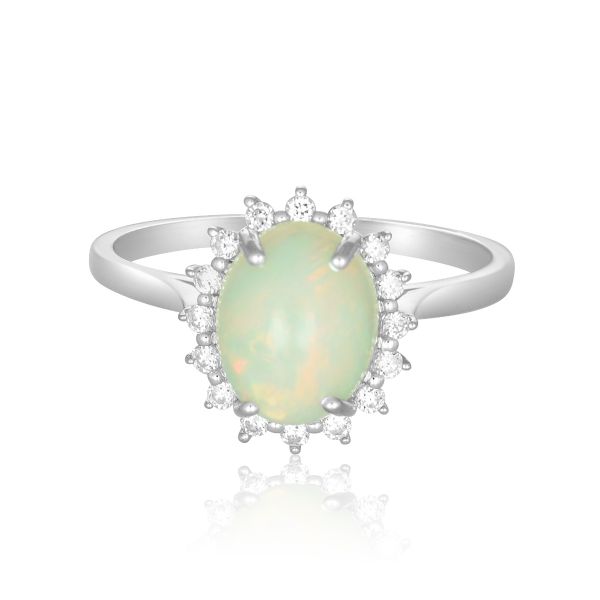 Australian Opal Ring 7-Natural Opal Gemstones 6-accent CZ's